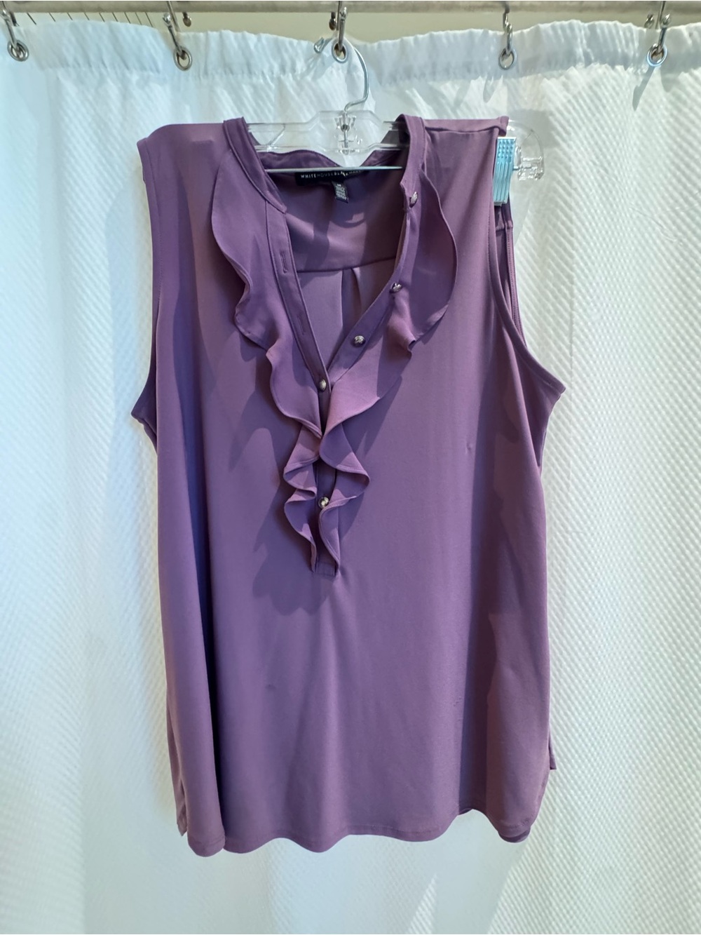 White House Black Market Sleeveless Ruffle Blouse in Lavender Purple